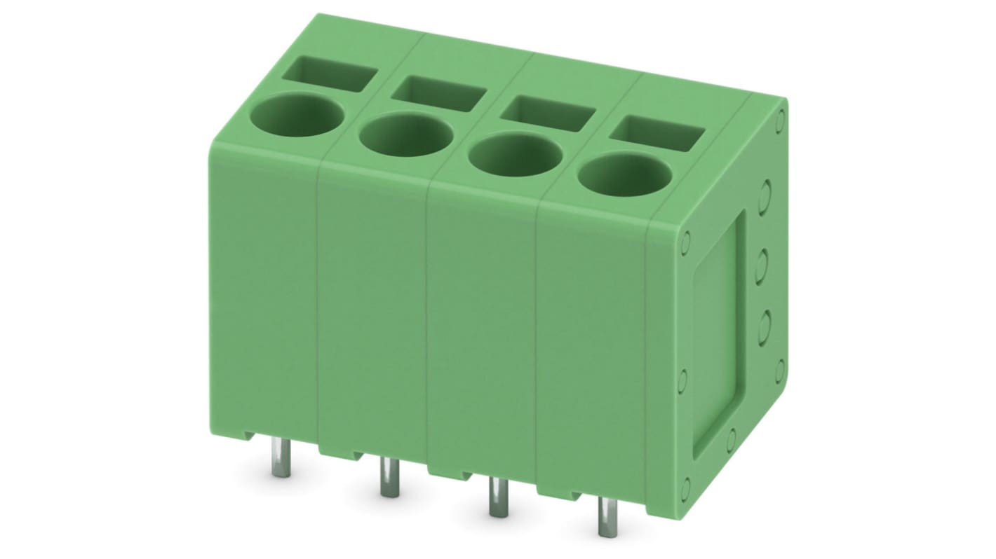 Phoenix Contact SPT 2.5/4-V-5.0 Series PCB Terminal Block, 4-Contact, 5mm Pitch, Through Hole Mount, 1-Row, Spring Cage