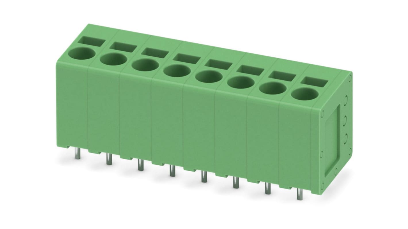 Phoenix Contact SPT 2.5/ 8-V-5.0 Series PCB Terminal Block, 8-Contact, 5mm Pitch, Through Hole Mount, 1-Row, Spring