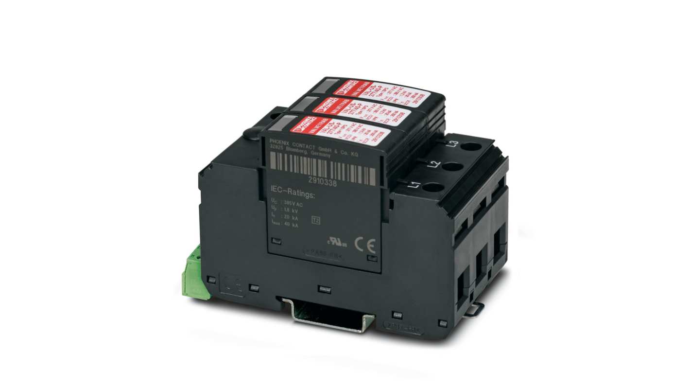 Phoenix Contact 3 Phase Surge Protector, 40kA, 1800V (Volts), DIN Rail Mount