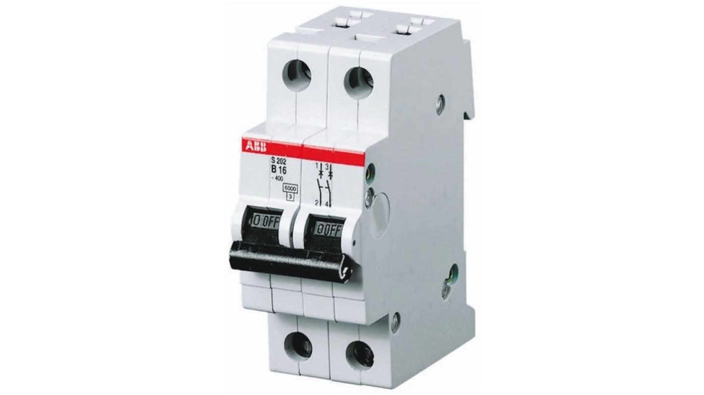 ABB System Pro M Compact S200M MCB, 2P, 25A Curve B, 440V AC, 125V DC, 10 kA Breaking Capacity