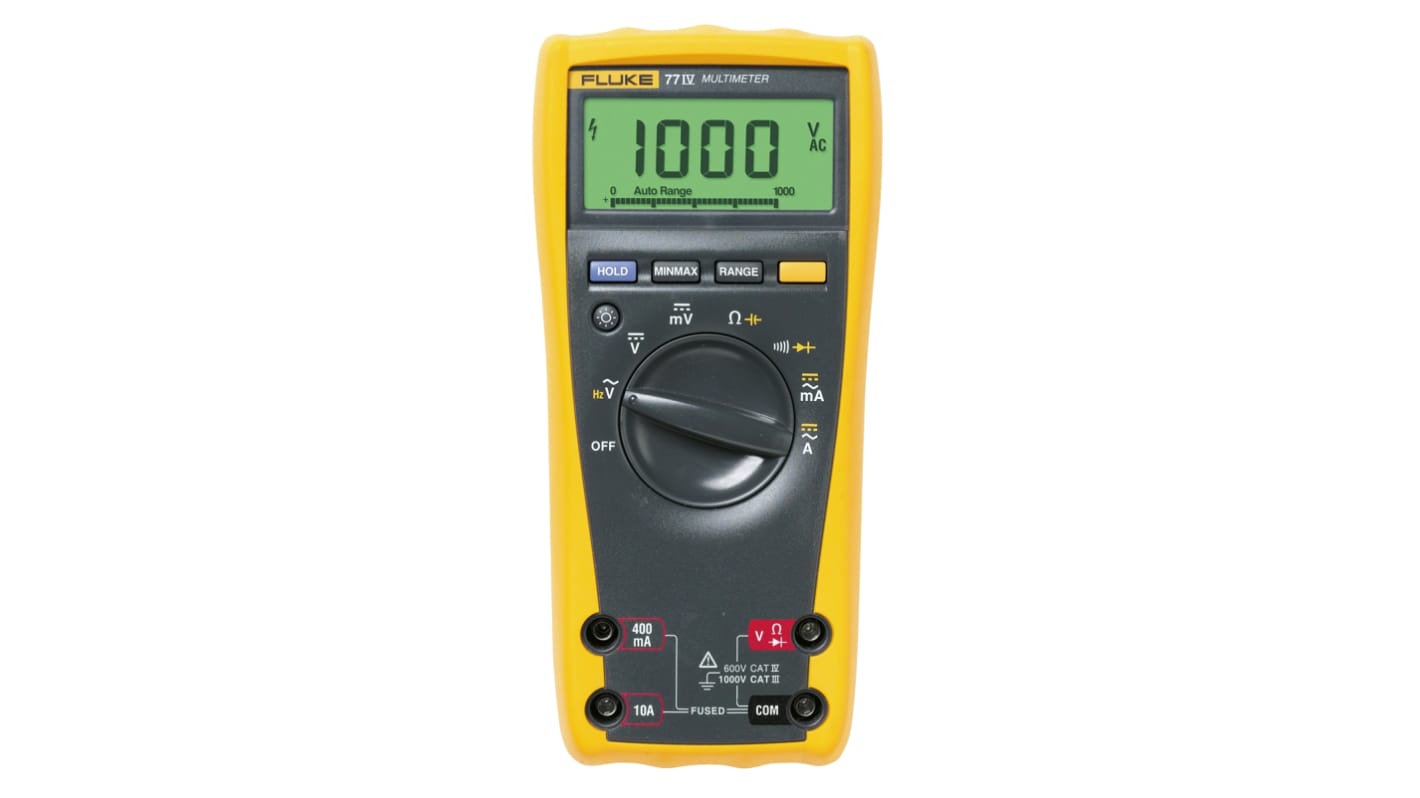 Fluke 77 Handheld Digital Multimeter, 10A ac Max, 10A dc Max, 1000V ac Max