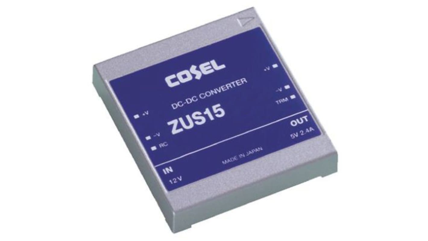 Cosel Isolated DC-DC Converter, 12V dc/ 1.3A Output, 9 → 18 V dc Input, 15.6W, Through Hole, +71°C Max Temp