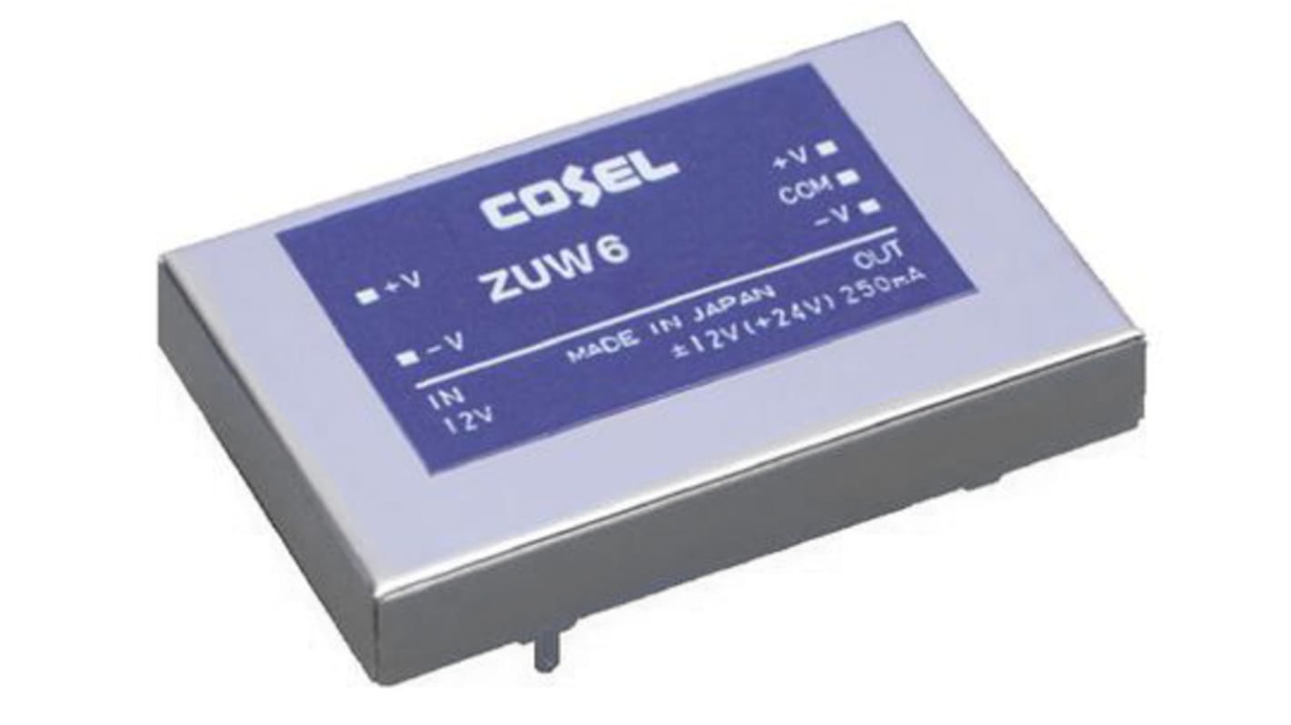 Cosel DC-DC Converter, ±12V dc/ 250mA Output, 18 → 36 V dc Input, 6W, Through Hole, +71°C Max Temp -20°C Min Temp