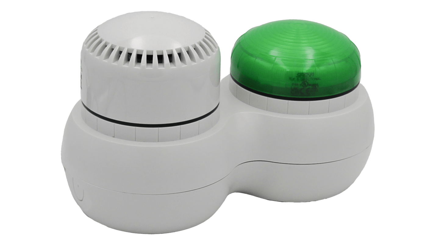 RS PRO Green Sounder Beacon, 120 → 240 V ac, IP66, Screw/Bracket Mount, 105dB at 1 Metre