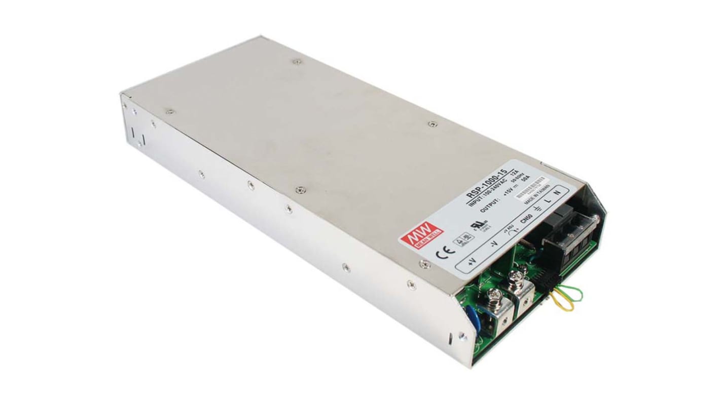 MEAN WELL Switching Power Supply, RSP-1000-12, 12V dc, 60A, 720W, 1 Output, 127 → 370 V dc, 90 → 264 V ac