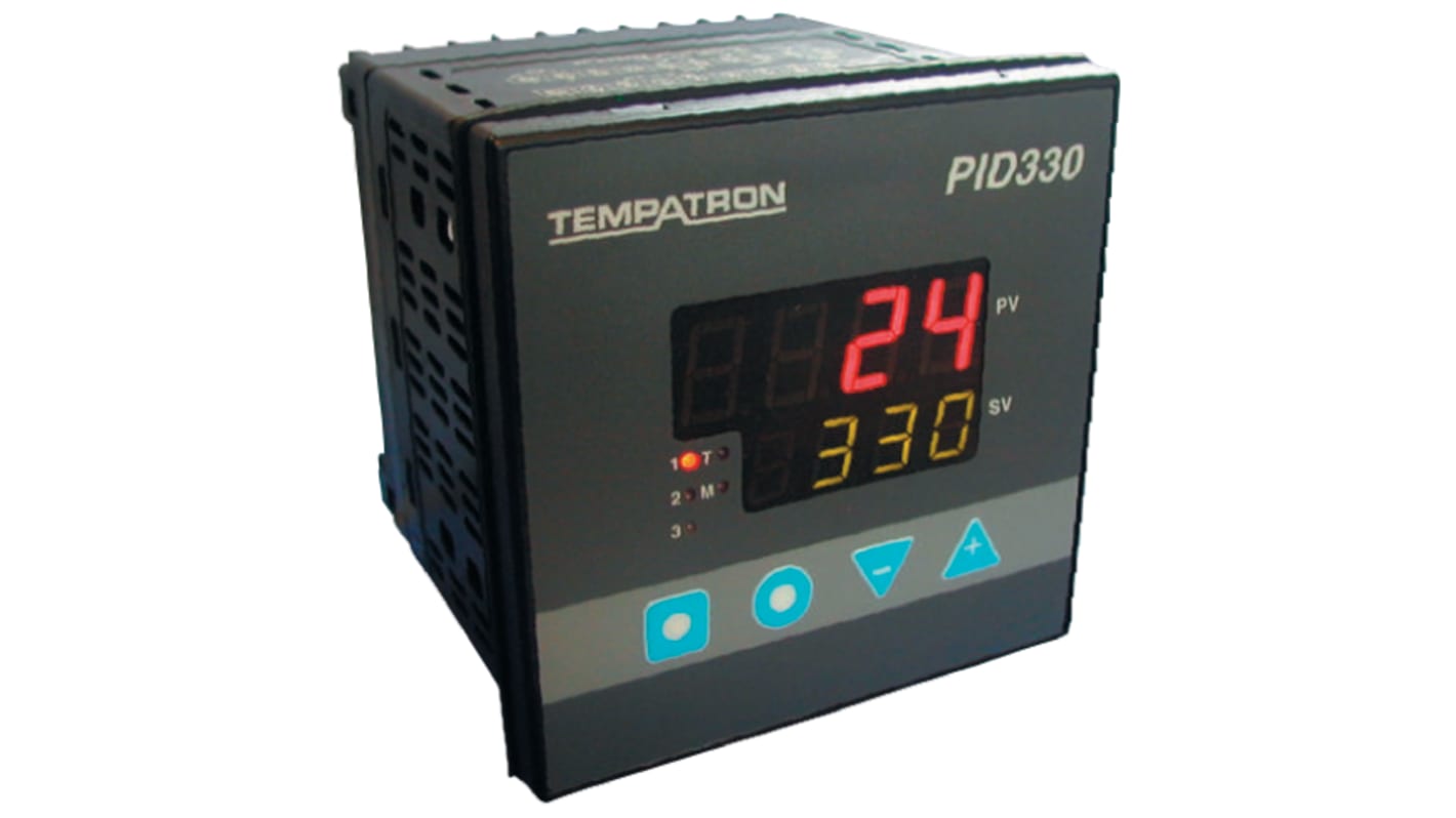 Tempatron PID330 PID Temperature Controller, 96 x 96 (1/4 DIN)mm, 2 Output Relay, SSR, 24 V ac/dc Supply Voltage ON/OFF