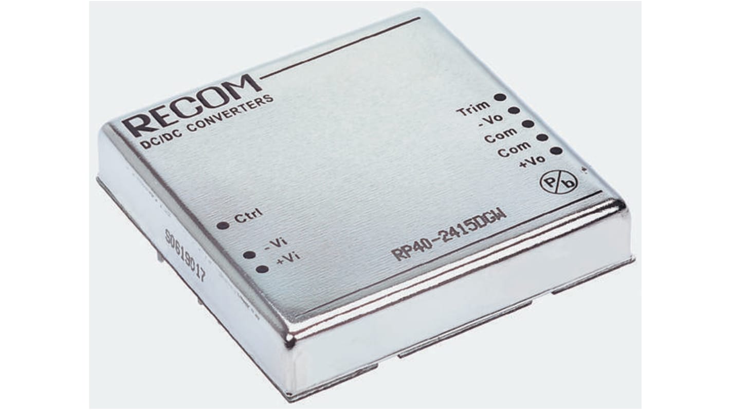 Recom RP40 GW DC-DC Converter, 5V dc/ 8A Output, 18 → 75 V dc Input, 40W, Through Hole, +105°C Max Temp -40°C