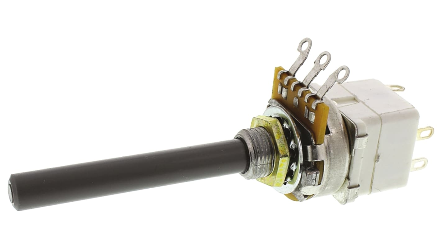 TE Connectivity 旋转电位器, 10kΩ, 0.2W, 6.35 mm轴径, ±20%容差, 面板安装, 圆轴执行器, 碳元件, 23系列