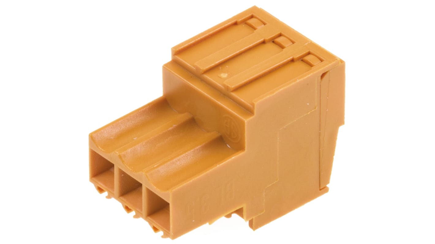 Weidmuller, 3.5mm Pitch, BL, 3 Way, Pluggable Terminal Block, Plug, Cable Mount, Screw Down Termination, 1597370000