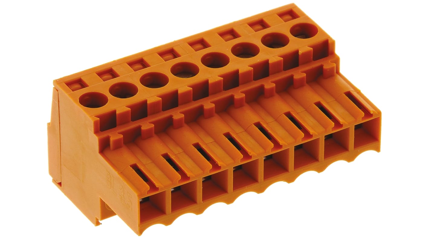 Weidmuller 3.5mm Pitch 8 Way Pluggable Terminal Block, Plug, Cable Mount, Screw Down Termination