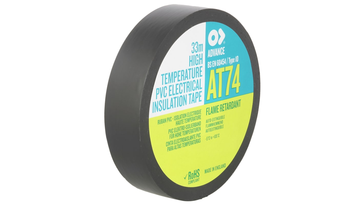 Advance Tapes AT74 Isolierband, PVC Schwarz, 0.15mm x 19mm x 33m, -5°C bis +105°C