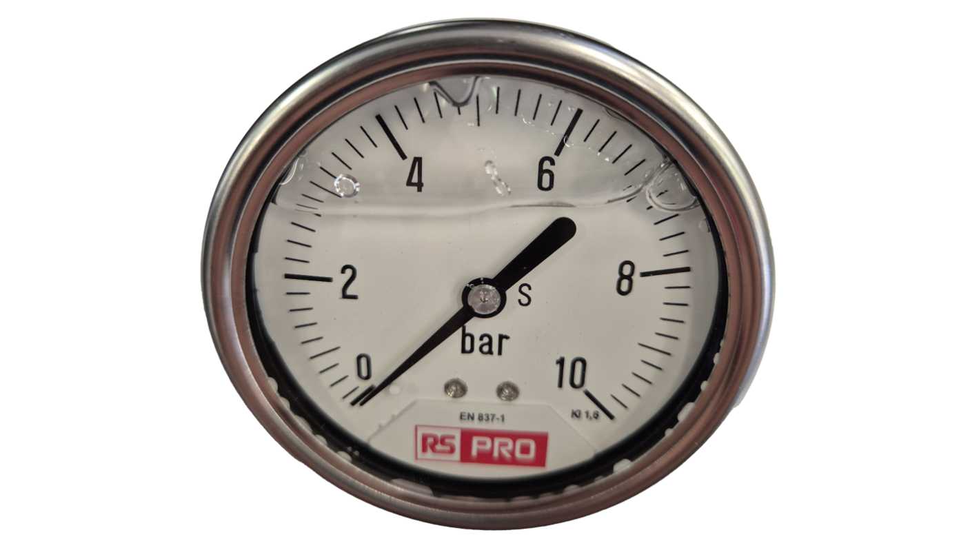RS PRO BSP 1/4 Analogue Pressure Gauge 10bar Bottom Entry 63mm Outside Diameter