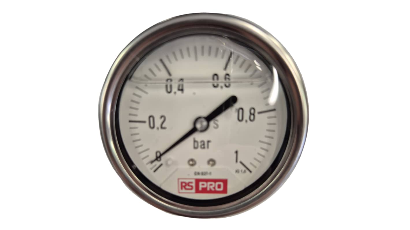 RS PRO BSP 1/4 Analogue Pressure Gauge 1bar Bottom Entry 63mm Outside Diameter