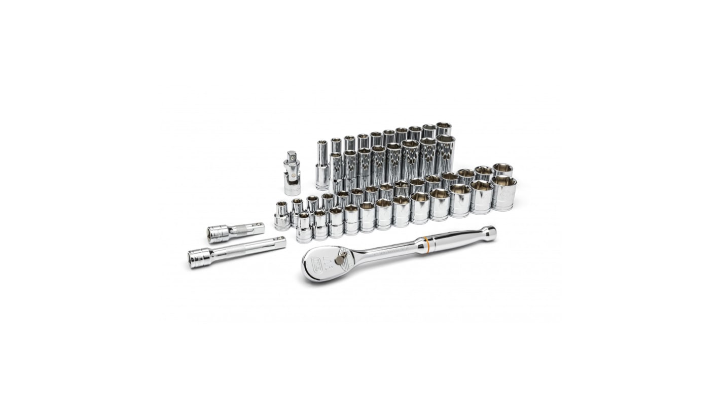 GearWrench 49-Piece Imperial, Metric 1/2 in Deep Socket/Standard Socket Set with Ratchet, 6 point