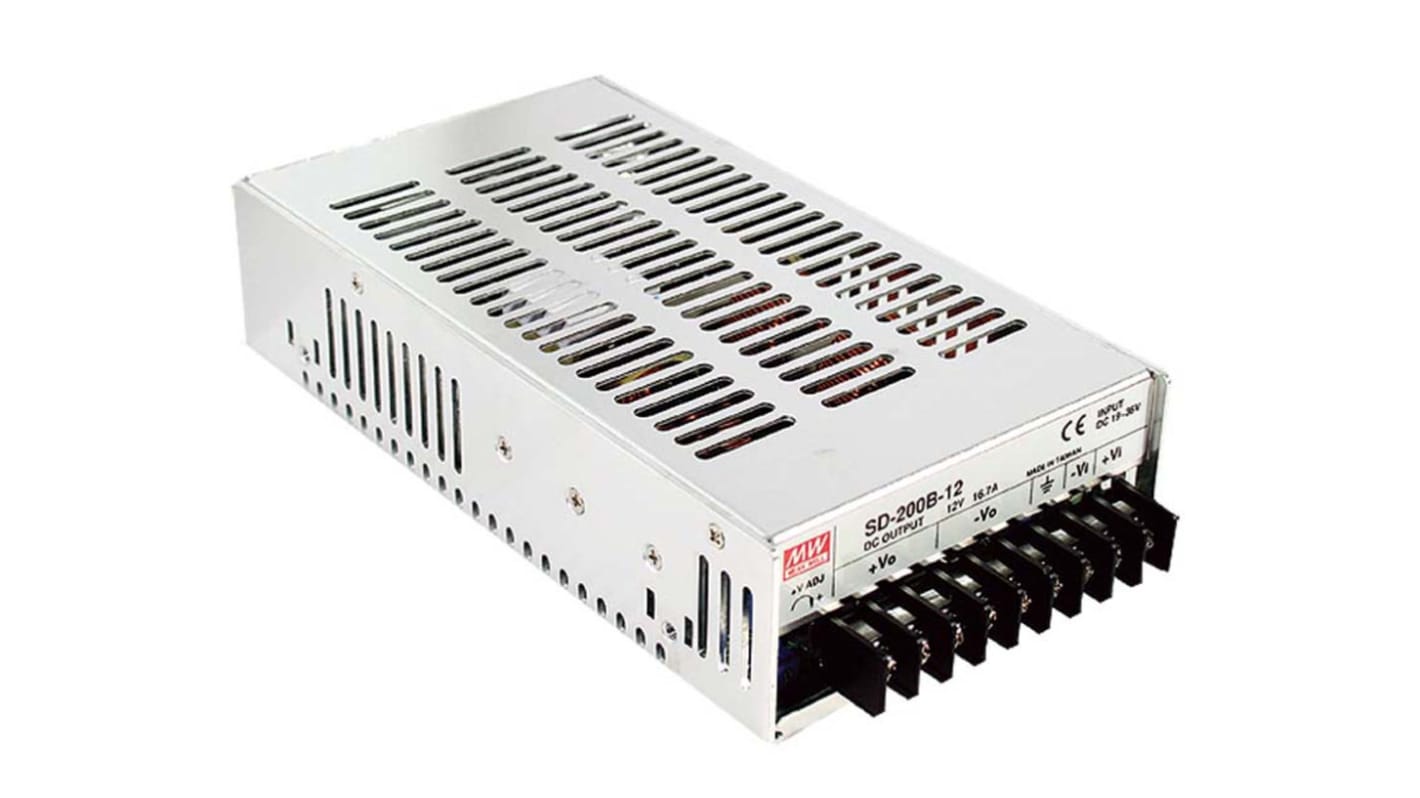 MEAN WELL DC-DC Converter, 24V dc/ 8.4A Output, 36 → 72 V dc Input, 200W, Chassis Mount, +60°C Max Temp -20°C