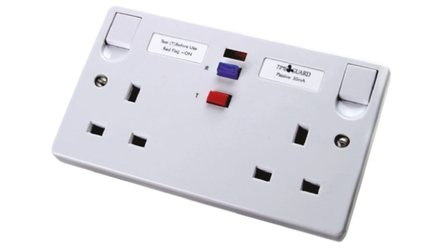 Conector hembra RCD Theben / Timeguard 2 módulos, 230 V ac con interruptor de color Blanco