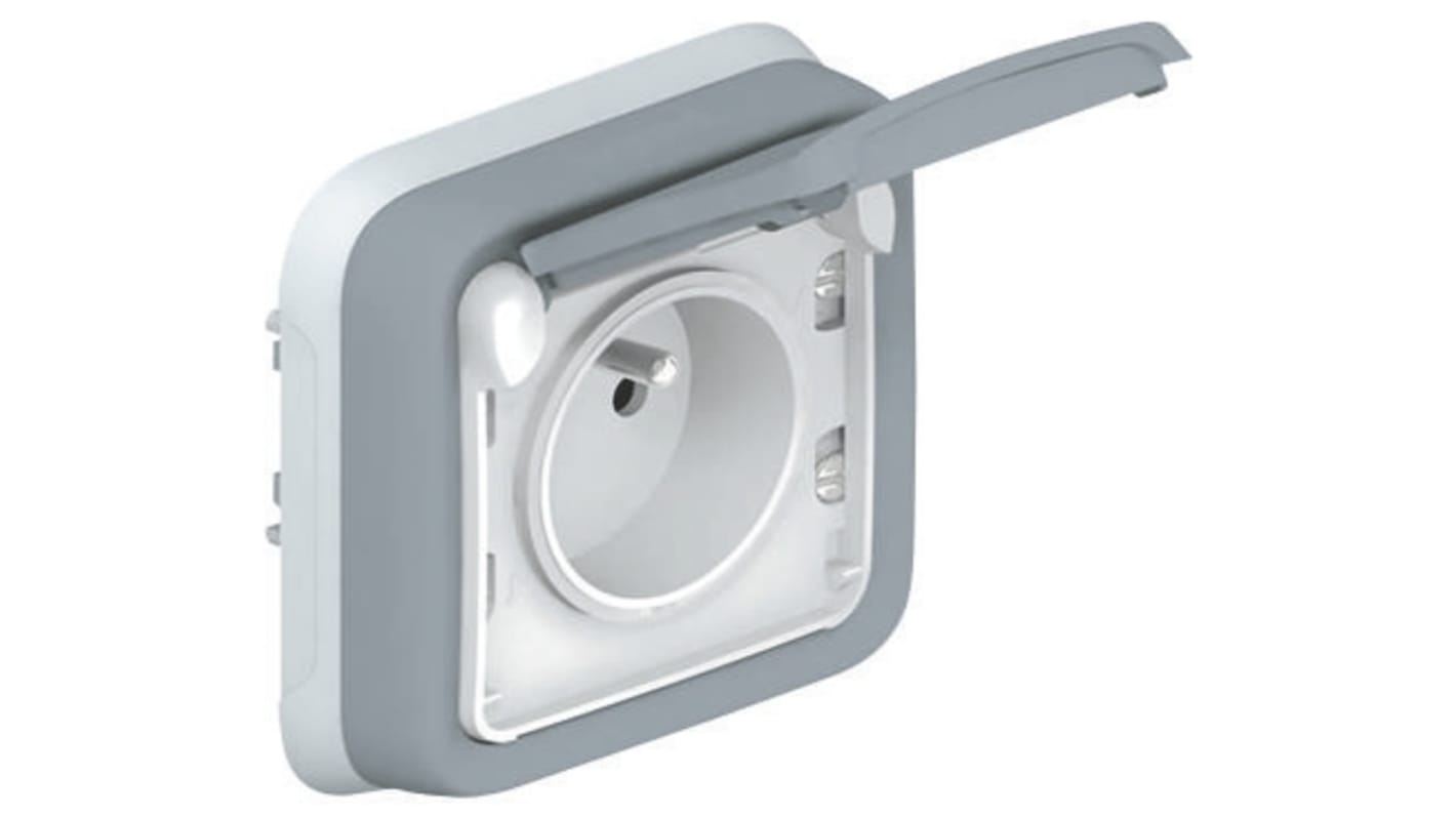 Legrand Grey 1 Gang Plug Socket, 16A, Type E - French, Outdoor Use