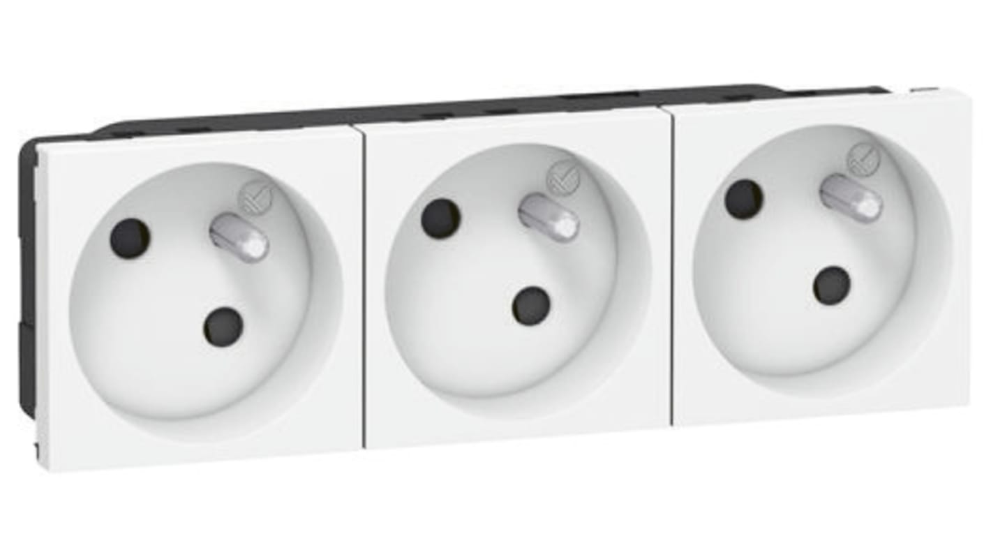 Legrand White 3 Gang Plug Socket, 16A, Type E - French, Indoor Use