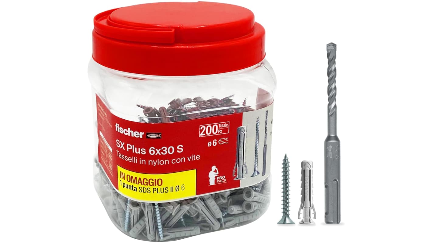 Tassello con viti Fischer Fixings ProPack SX Plus in Nylon, Ø fissaggio 6mm, L. 30mm