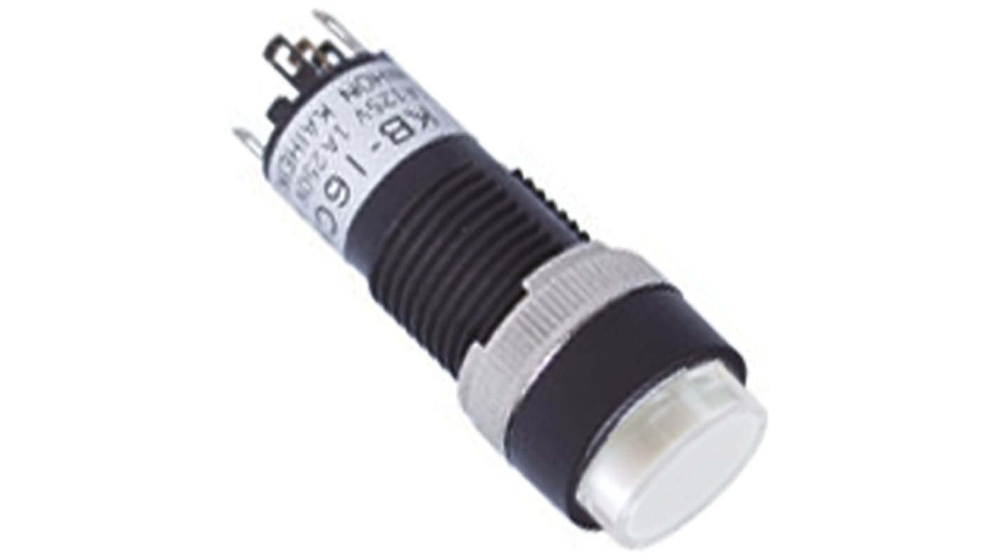 NKK Switches Illuminated Push Button Switch, Latching, Panel Mount, 12.3mm Cutout, SPDT, White LED