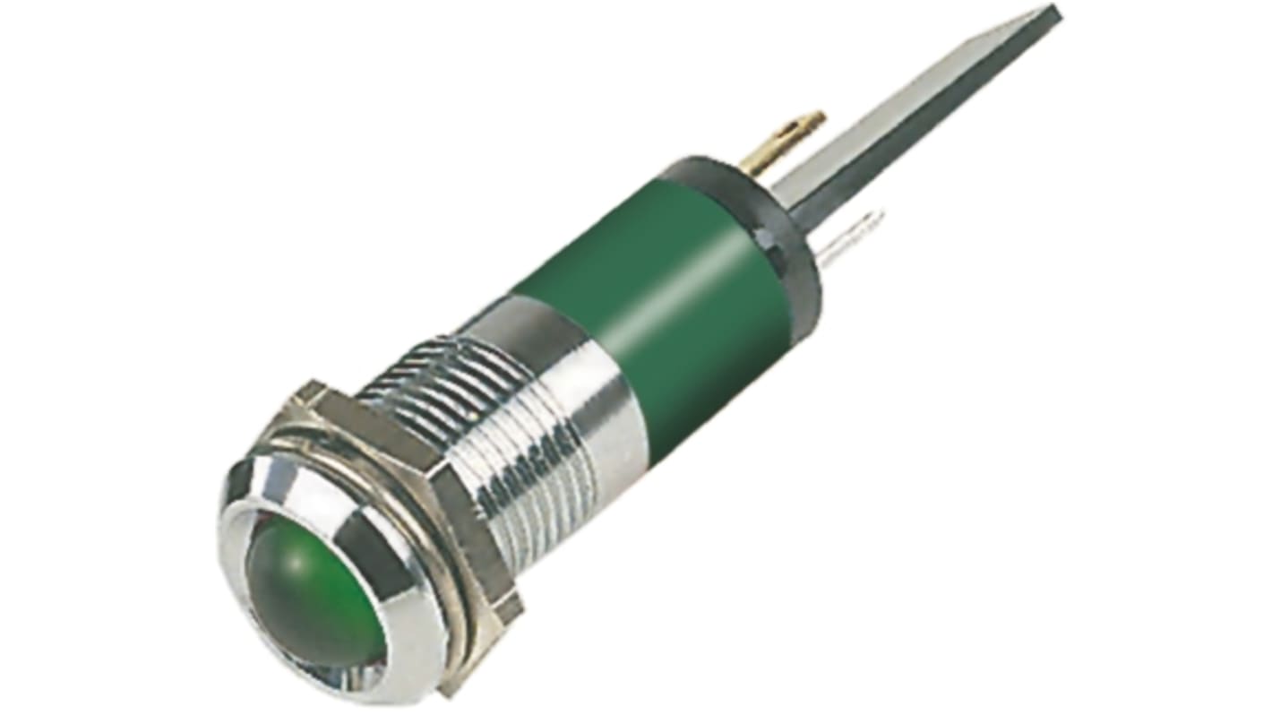 RS PRO Green Panel Mount Indicator, 110V ac, 14mm Mounting Hole Size, Solder Tab Termination, IP67