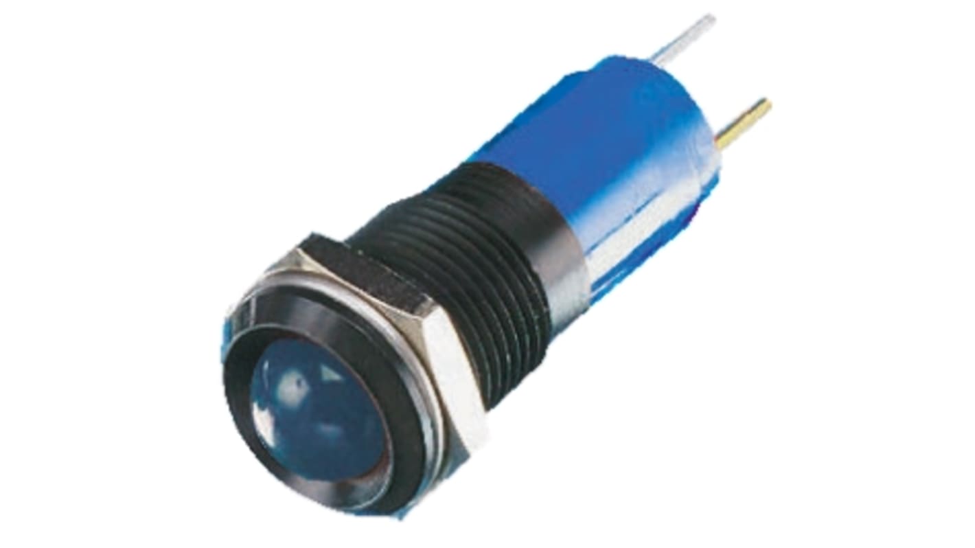 RS PRO 蓝色LED面板指示灯, 24V 直流, 16 → 20mA, Φ14mm安装孔, 凸型边框, 黑色边框, IP67
