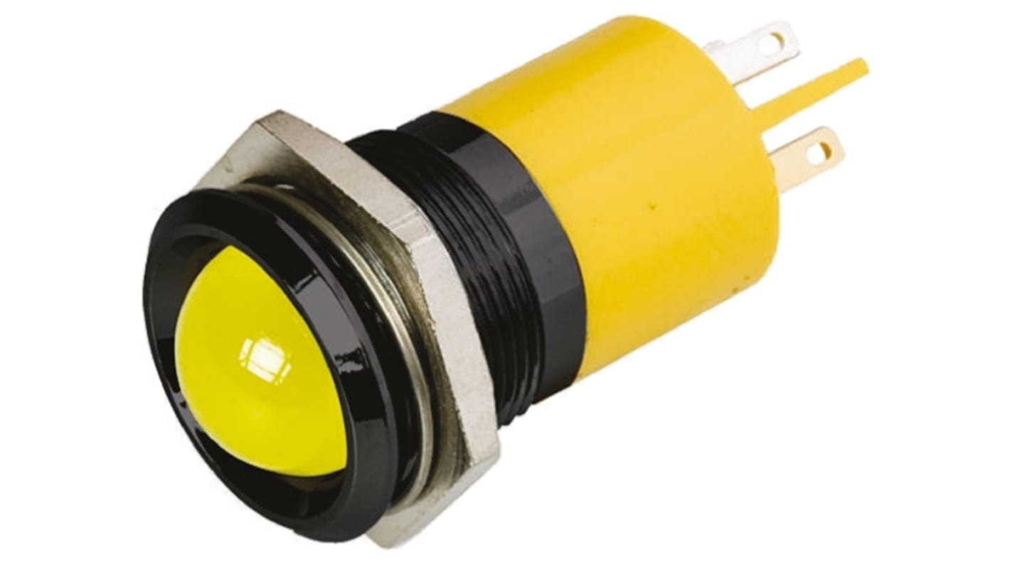 RS PRO 黄色LED面板指示灯, 110V 交流, 6mA, Φ22mm安装孔, 焊片端接, 凸型边框