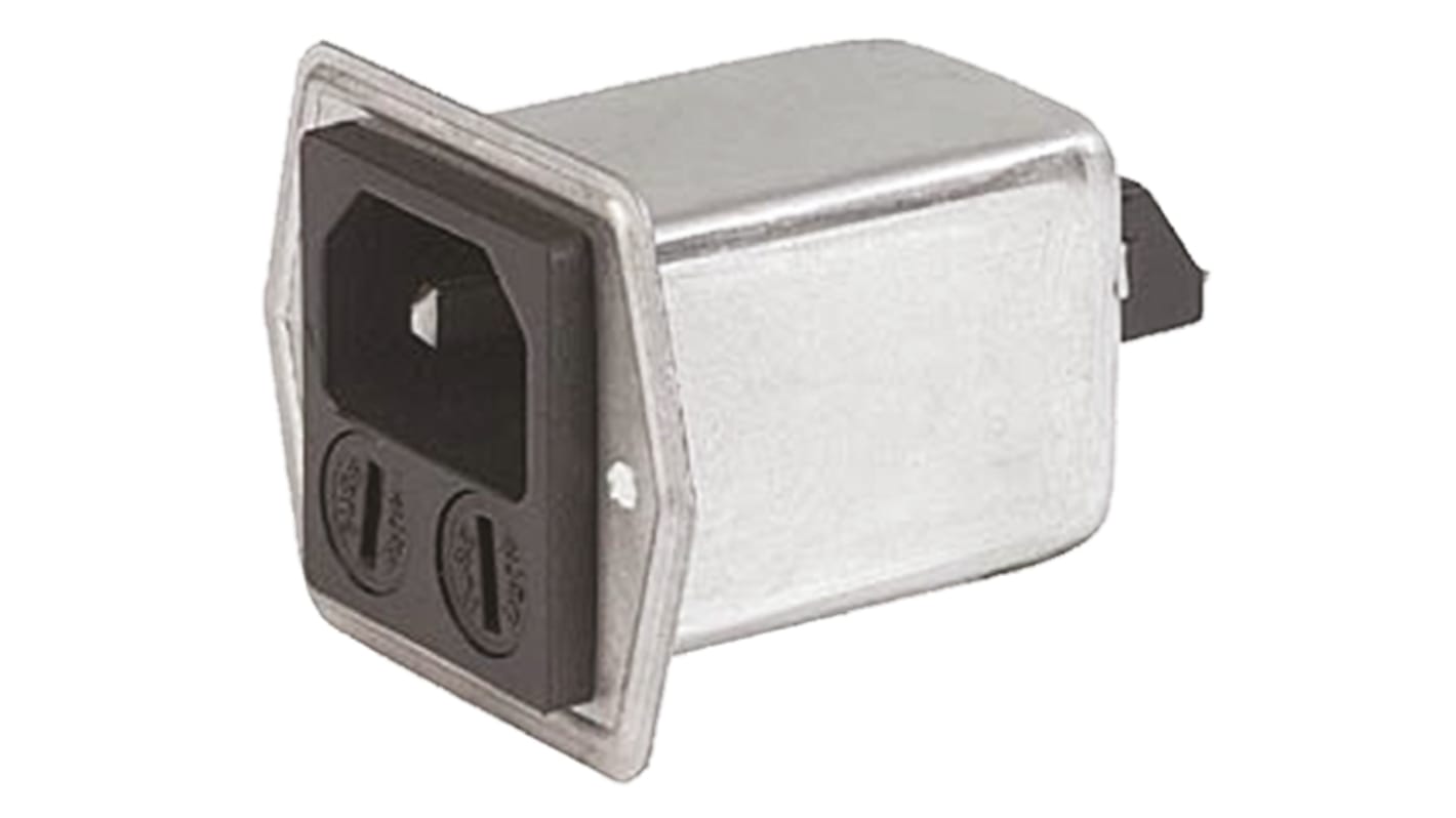 Schurter IEC規格 C14 IECフィルタコネクタ, 2A 250 V ac, 2ヒューズ パネルマウント