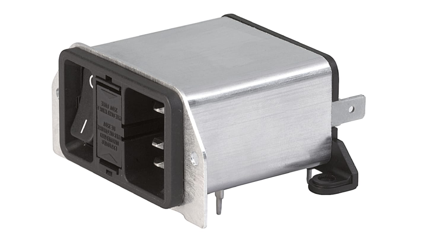 Schurter IEC規格 C14 IECフィルタコネクタ, 2A 250 V ac, 2ヒューズ 2極 スルーホール実装