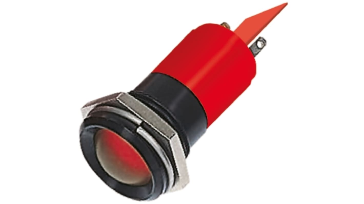 RS PRO Red Panel Mount Indicator, 22mm Mounting Hole Size, Solder Tab Termination