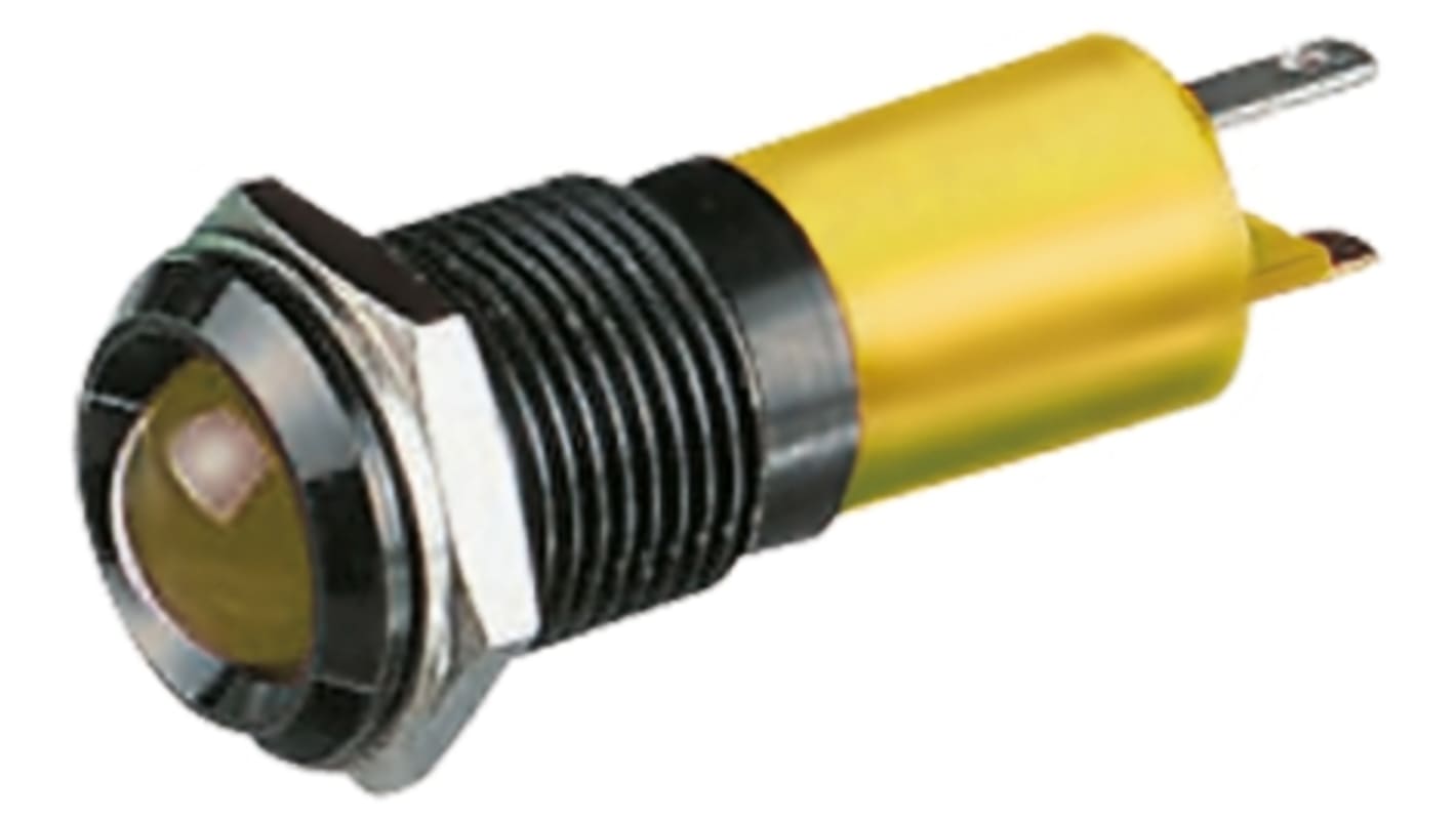 RS PRO Yellow Panel Mount Indicator, 12V dc, 14mm Mounting Hole Size, Solder Tab Termination, IP67