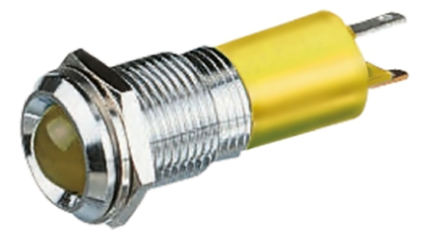 RS PRO 黄色LED面板指示灯, 24 → 36V 直流, 17mA, Φ14mm安装孔, 凸型边框, 铬色边框