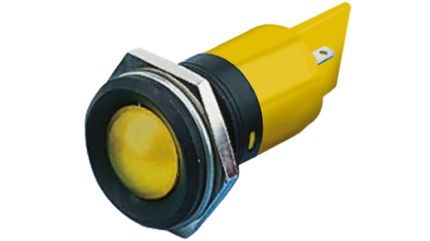 RS PRO Yellow Panel Mount Indicator, 22mm Mounting Hole Size, Solder Tab Termination