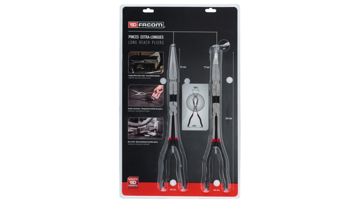 Facom 185.2LPB 2-Piece Plier Set, Slim Tip, 340 mm Overall