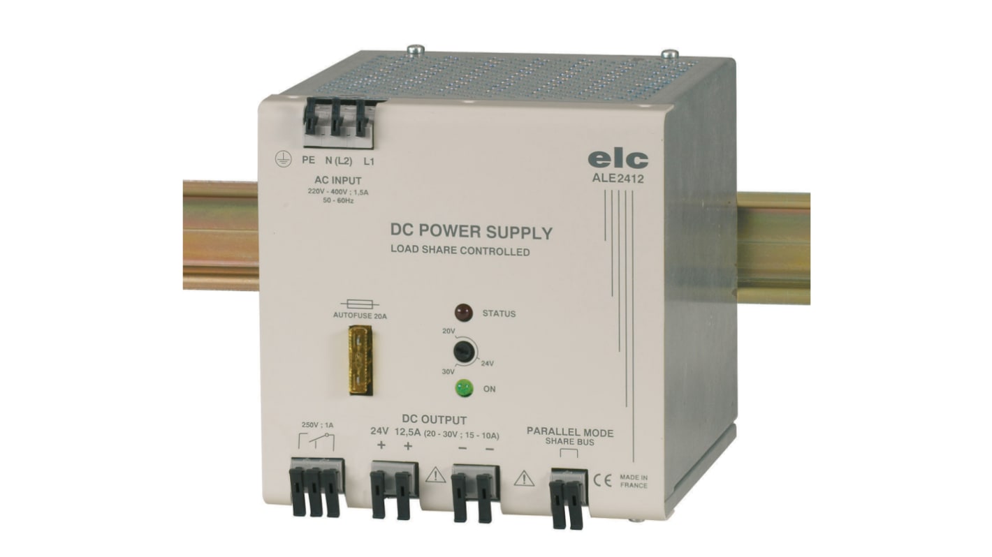 Zasilacz szyny DIN U wy 24V dc I wy 12.5A U we 230V → 440V ac ELC 300W +5 °C → +50 °C impulsowy