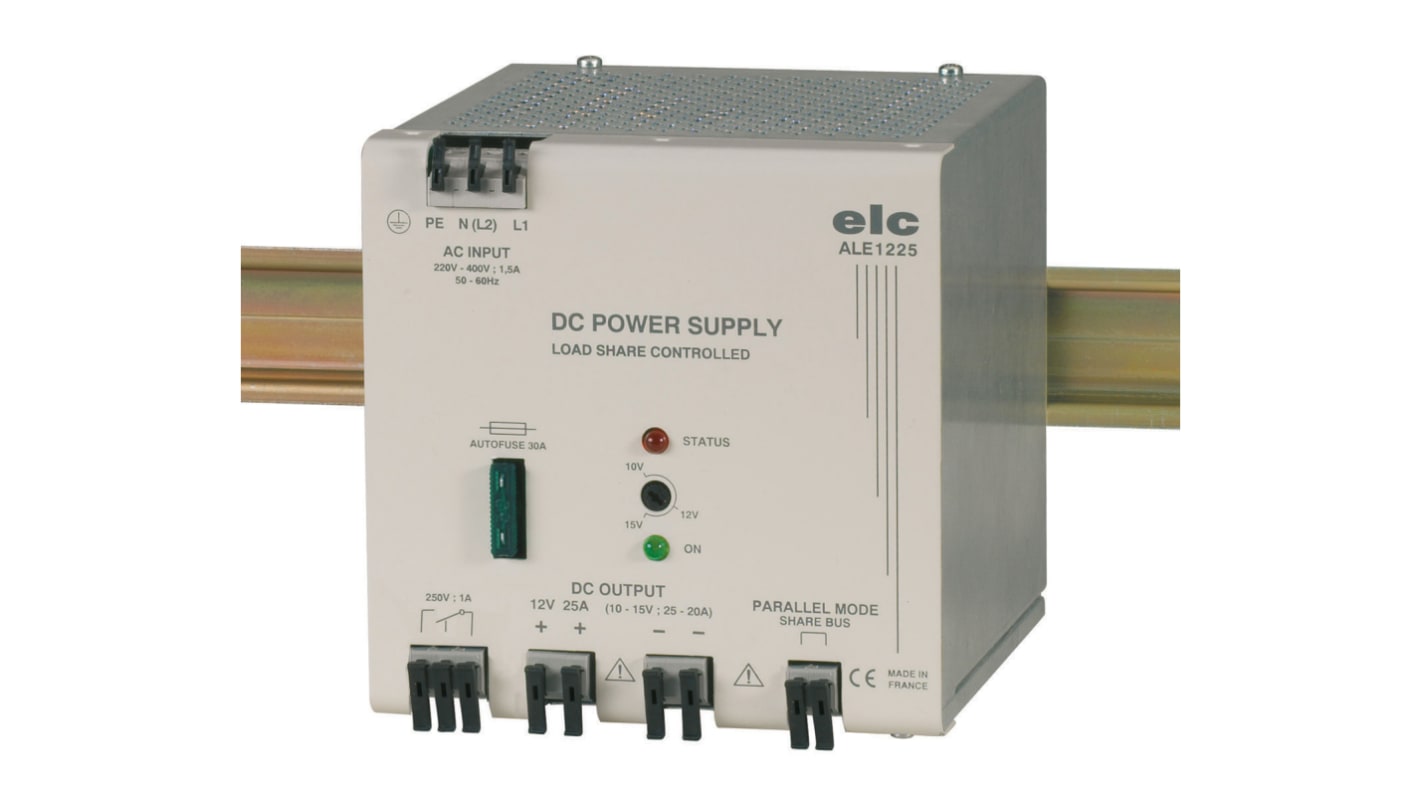 Alimentatore a montaggio su guida DIN ELC, 12V cc, 25A, 230V → 440V ca, 300W