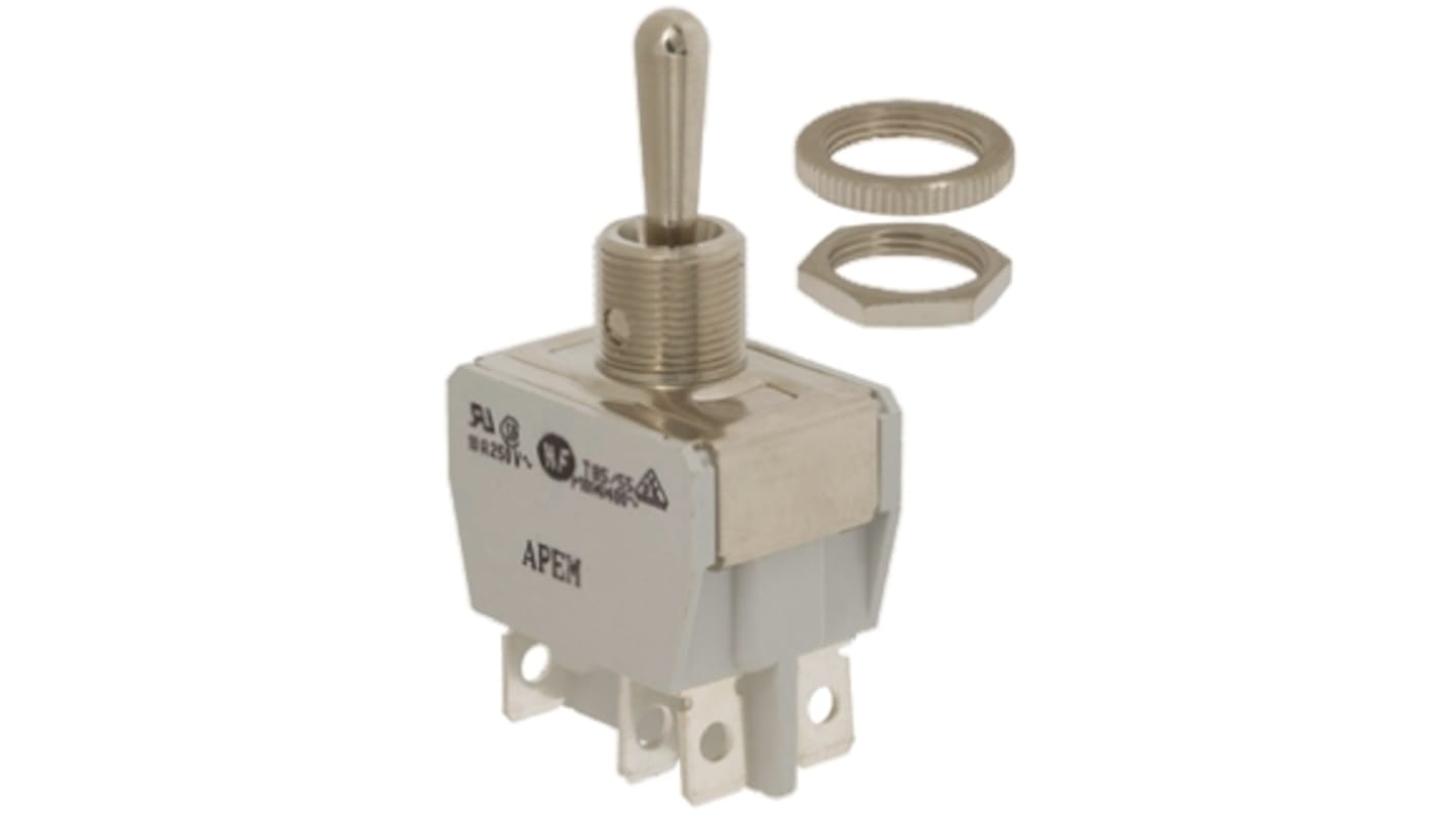 APEM Toggle Switch, Panel Mount, On-On, DPDT, Solder Terminal