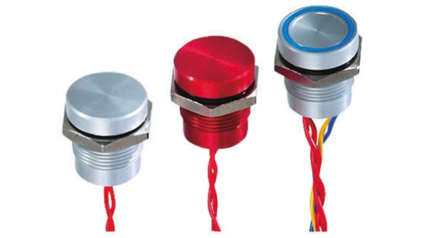 APEM Piezo Switch, SPST, IP68, Flying Lead, 200 mA @ 24 V dc, -40 → +75°C