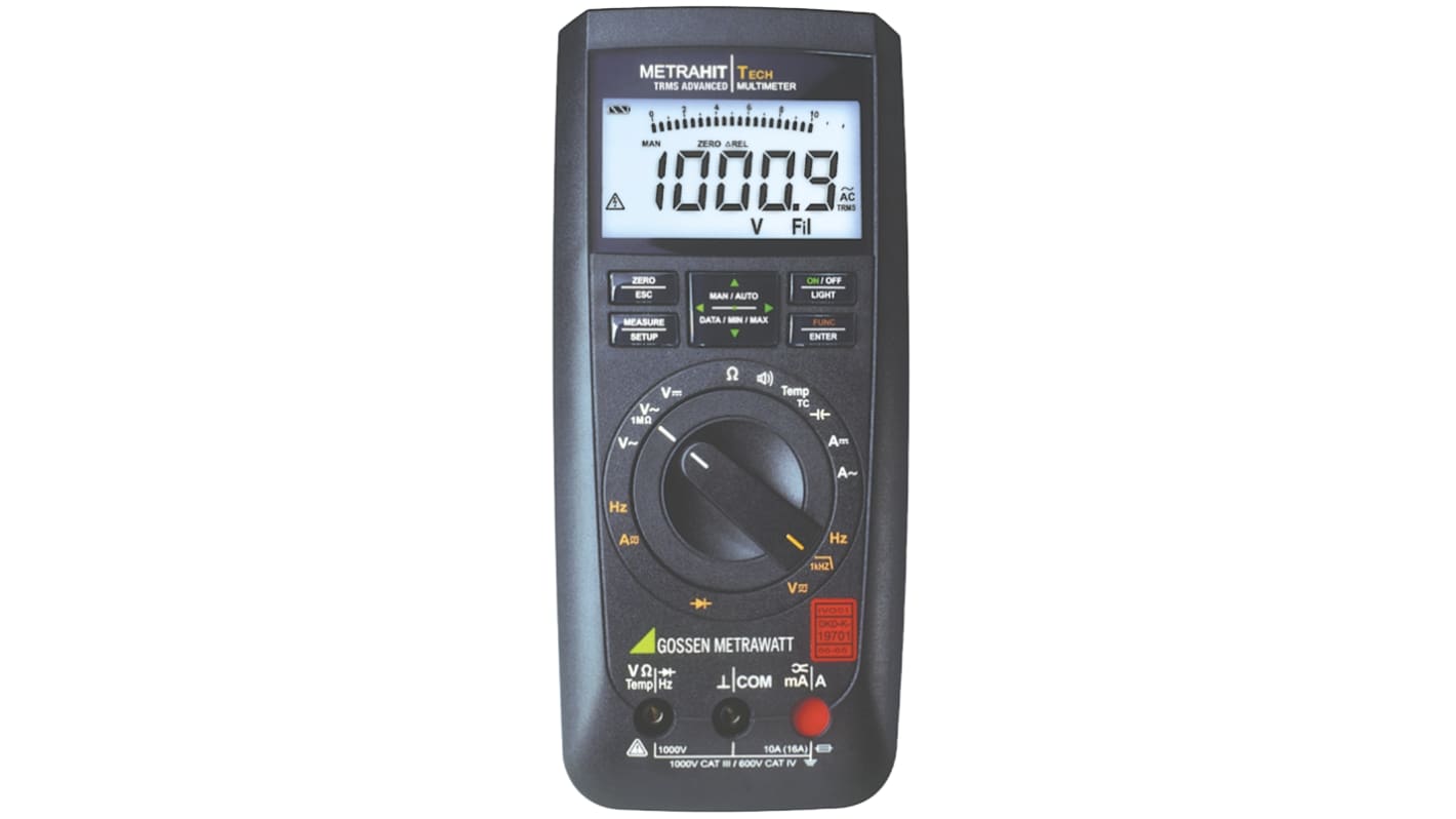 Gossen Metrawatt METRAHIT AM TECH Handheld Digital Multimeter, True RMS, 10A ac Max, 10A dc Max, 1000V ac Max - RS