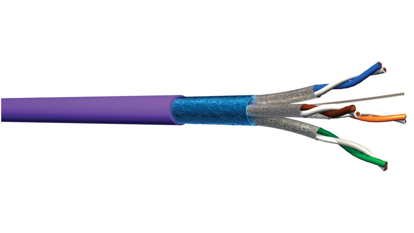 CAEMMC, 100m Cat6a, Purple, F/FTPShielded, Unterminated LSZH Sheath