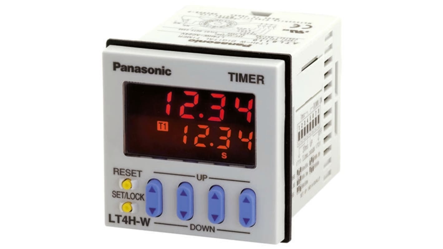 Panasonic LT4H-W Series Panel Mount Timer Relay, 24V ac, 0 → 9999 h, 0 → 9999 min, 0 → 9999s