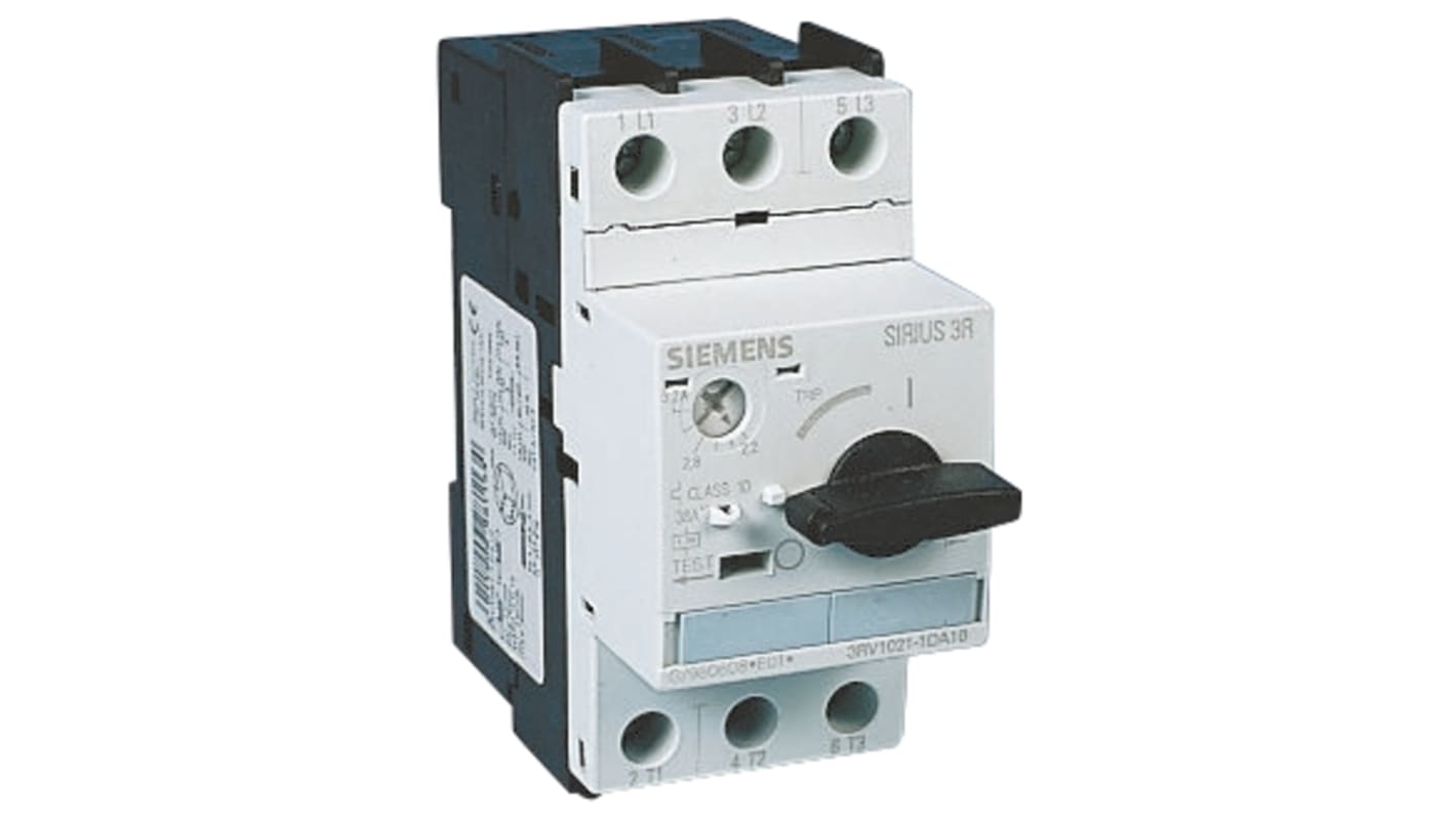 Interruttore protezione motori 3P Siemens 3RV1021-1DA10 serie 3RV1, 2,2 → 3,2 A, interruzione 100 kA, 690 V