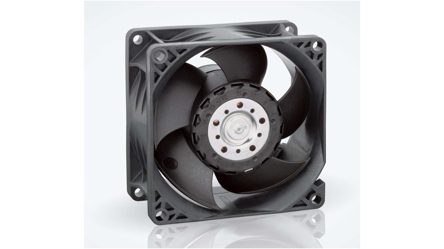 ebm-papst 8200 J Series Axial Fan, 24 V dc, DC Operation, 132.6m³/h, 10.8W, 417mA Max, IP20, 80 x 80 x 38mm