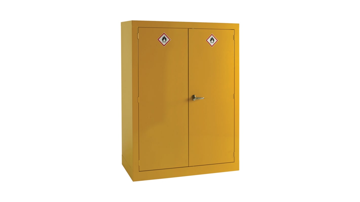 RS PRO Yellow Steel Lockable 2 Door Hazardous Substance Cabinet, 1535mm x 1125mm x 560mm