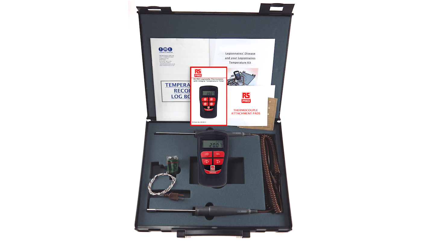 RS PRO Handheld Thermometer & Probe Kit for HVAC, Legionella Use, Type T Thermocouple Probe, 1 Input(s), +1372°C Max,