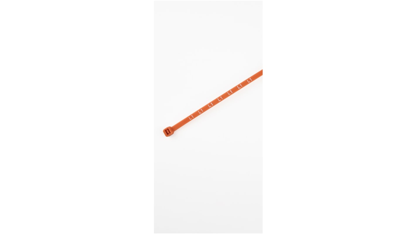 Fascetta per cavi con marcatura di fase RS PRO in Nylon 66, 200mm x 4,8 mm, col. Arancione