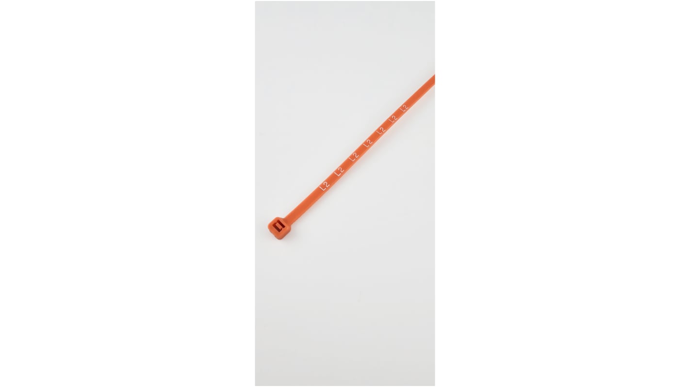 RS PRO Phase Marking Cable Tie, 200mm x 4.8 mm, Orange Nylon, Pk-100