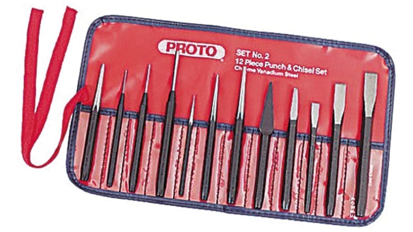 Stanley Proto 12-Piece Punch Set, Pin Punch, 1/4 → 7/16 in Shank
