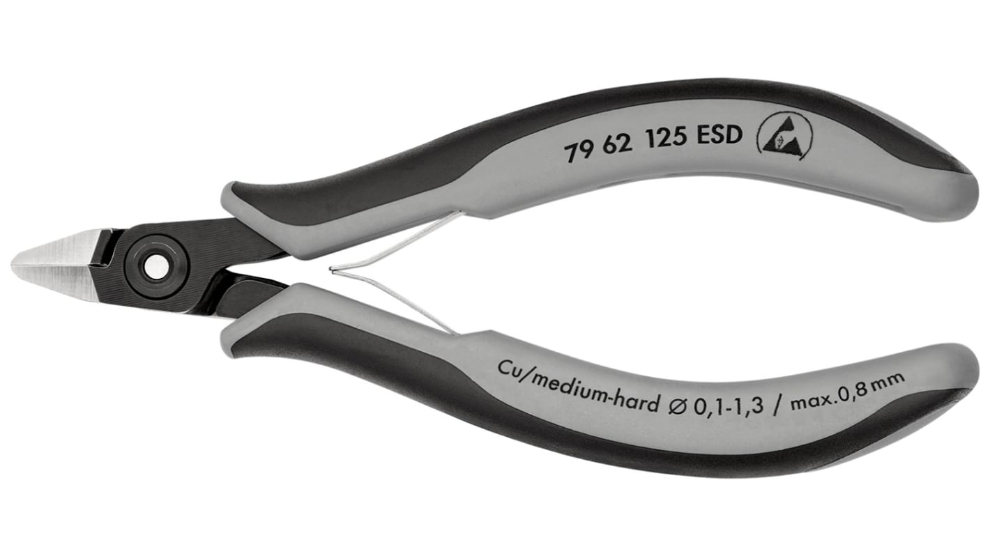 Alicate de corte diagonal de precisión Knipex, capacidad de corte 1.3mm, long. total 125 mm, , , ESD