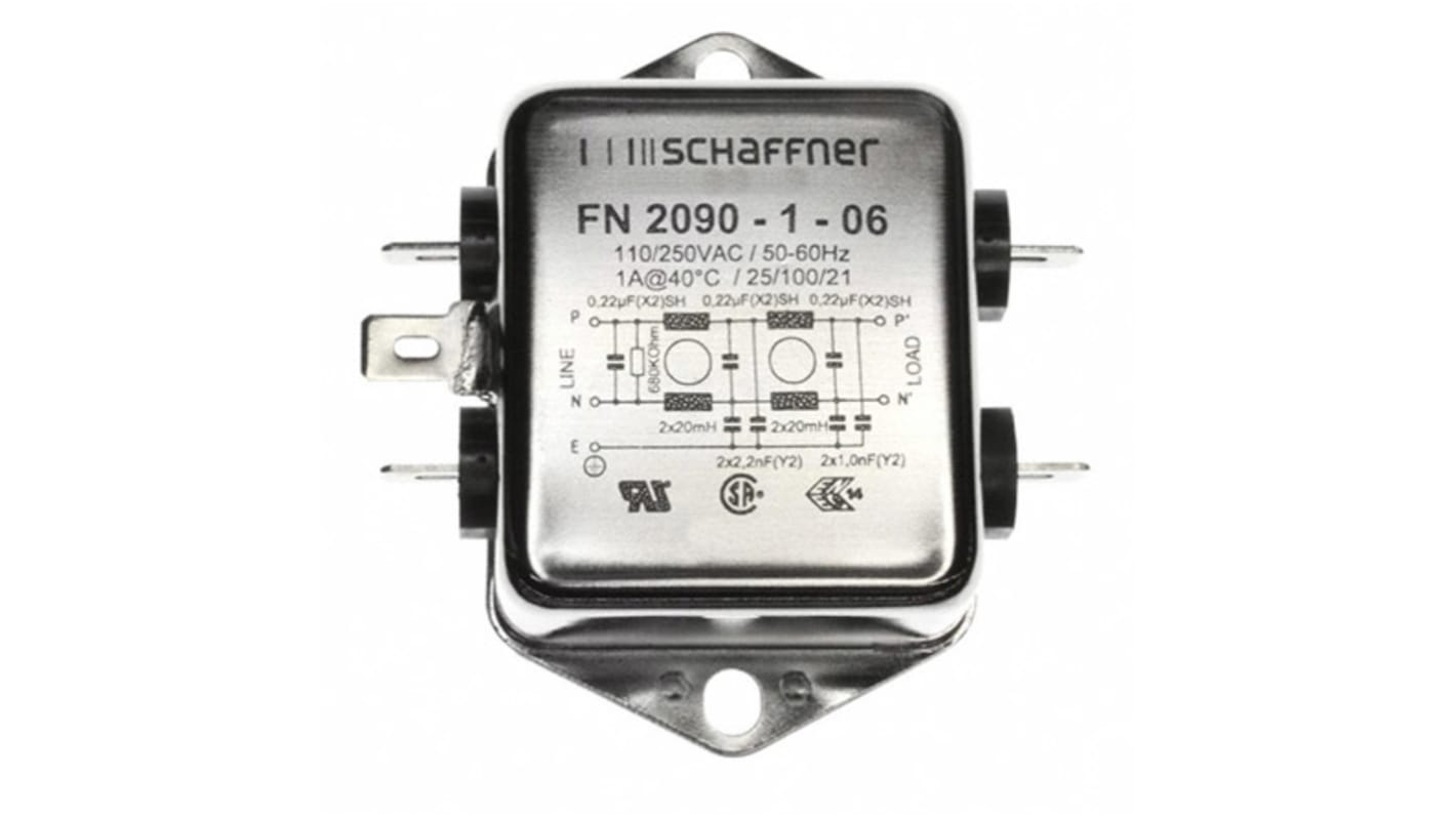 Filtro EMI Schaffner, 1A 1 fase, 250 V ac/dc, A telaio